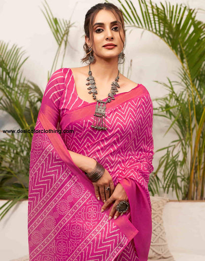 Rani Pink Cotton Printed Saree