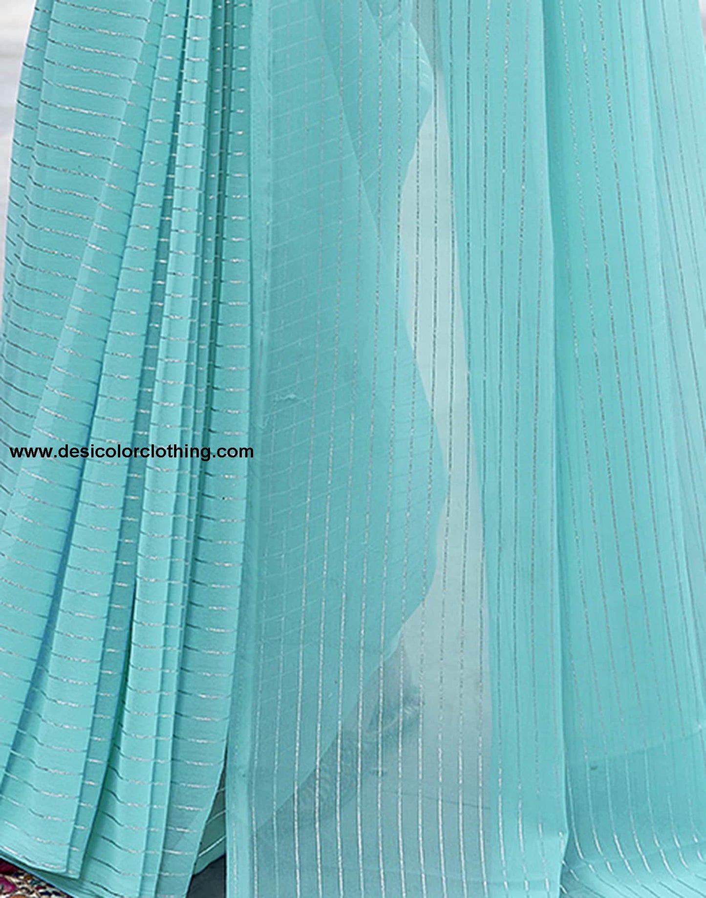 Blue Leheriya Georgette Plain Saree
