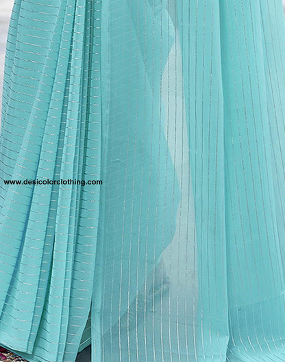 Blue Leheriya Georgette Plain Saree