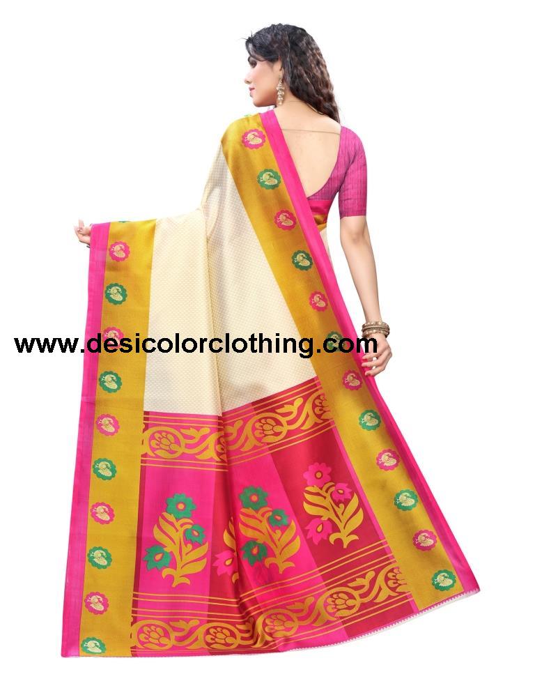 Cream Coloured Art Silk Printed Casual saree