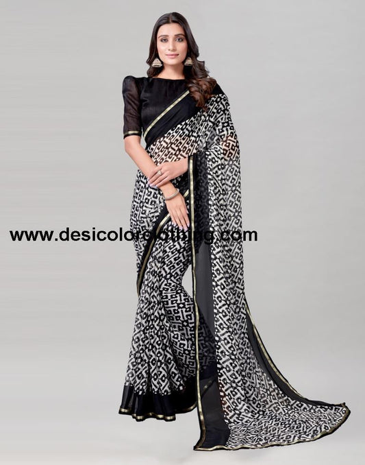 Black Coloured Chiffon Printed Saree | SLV2219S208