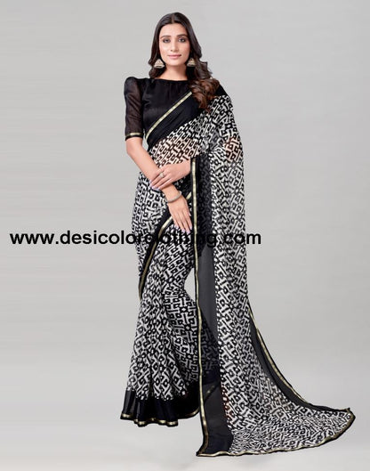 Black Coloured Chiffon Printed Saree | SLV2219S208