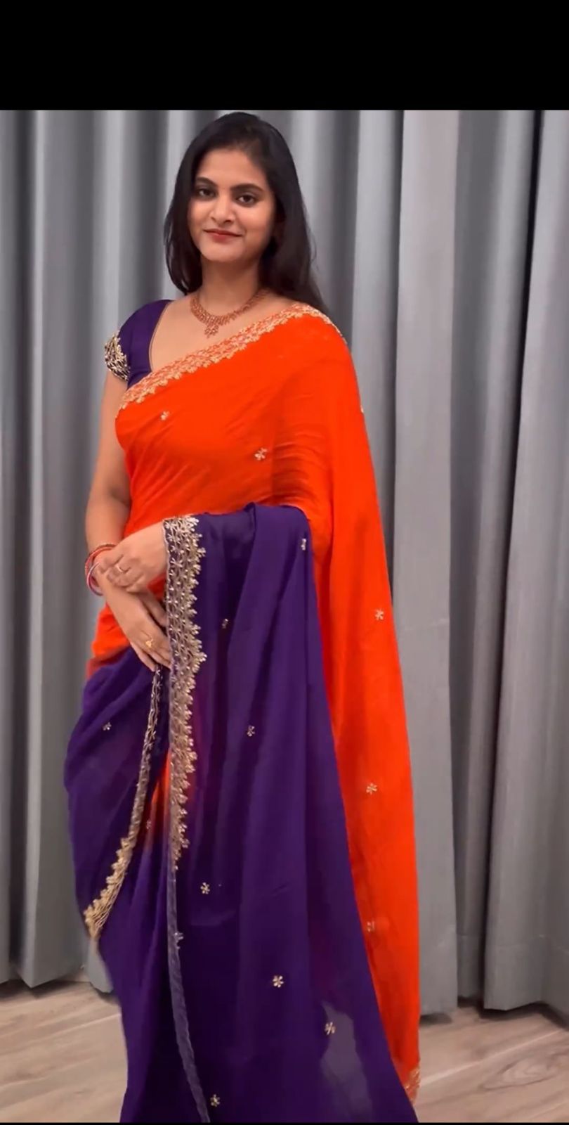 Product Image - Elegant Chinnon Saree with Heavy Embroidery and Jari Work
