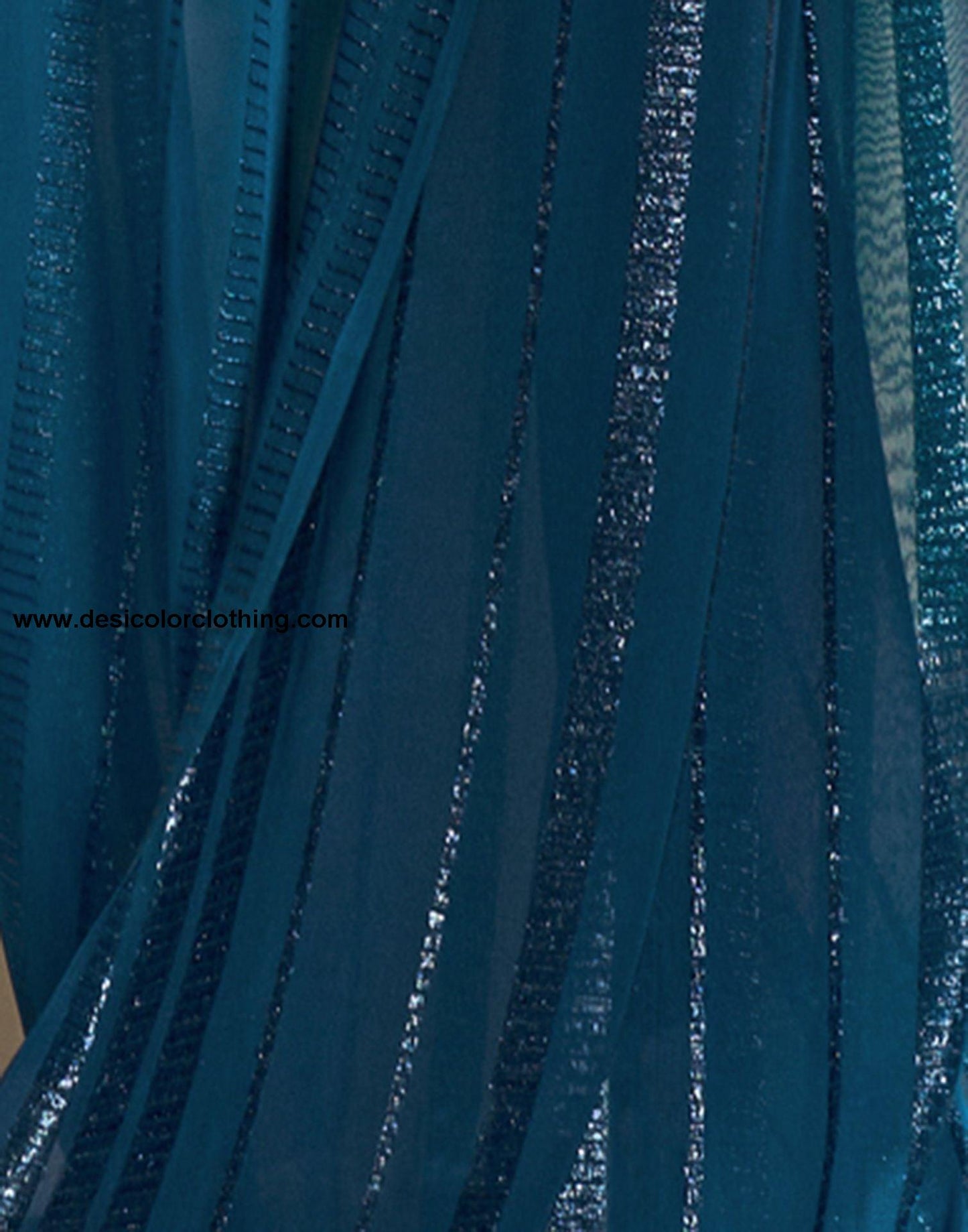 Teal Blue Plain Georgette Saree