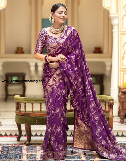 Purple Silk Plain Saree