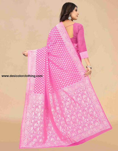Pink Cotton Plain Saree