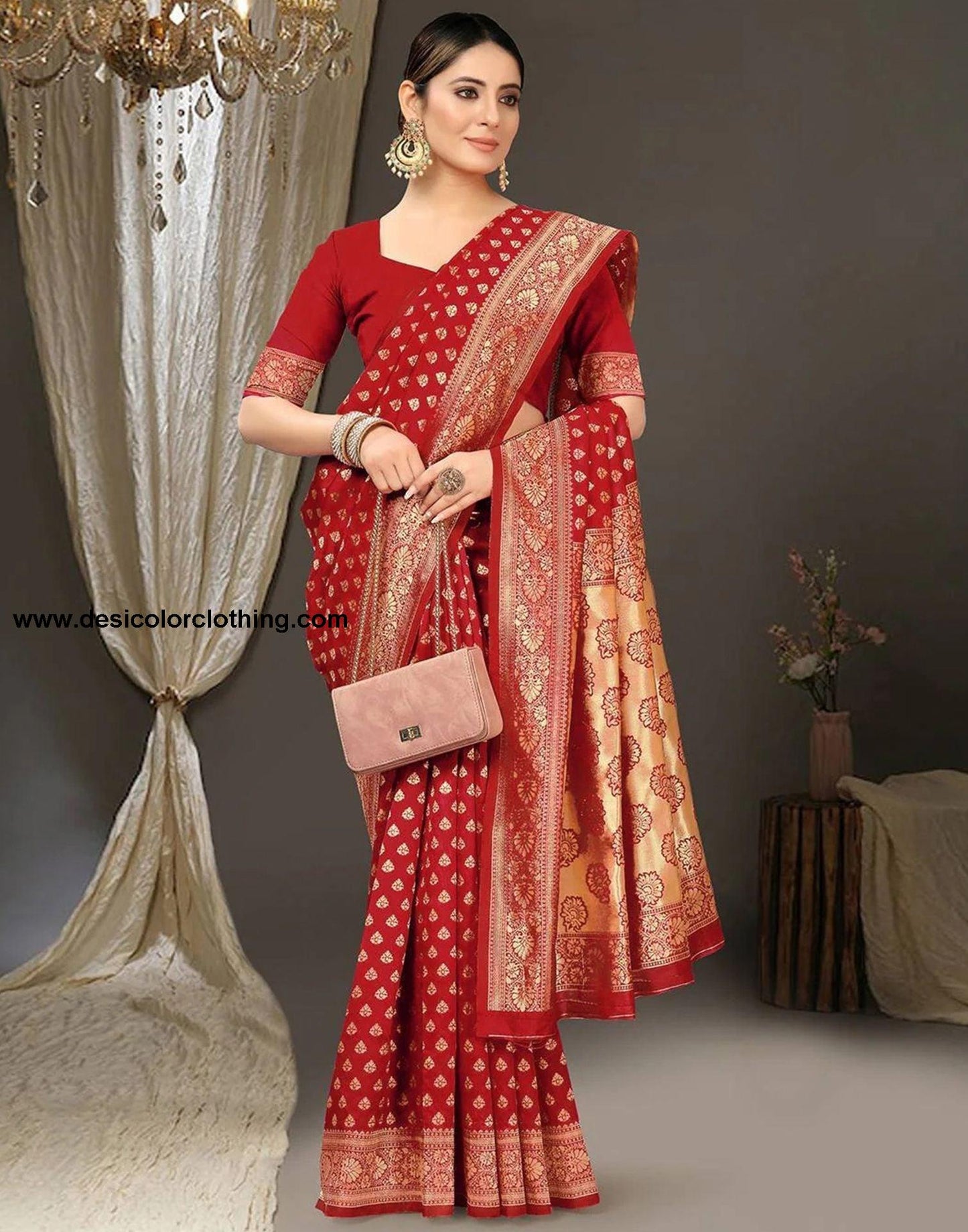 Red Jacquard Silk Saree