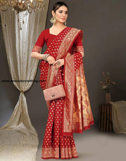 Red Jacquard Silk Saree