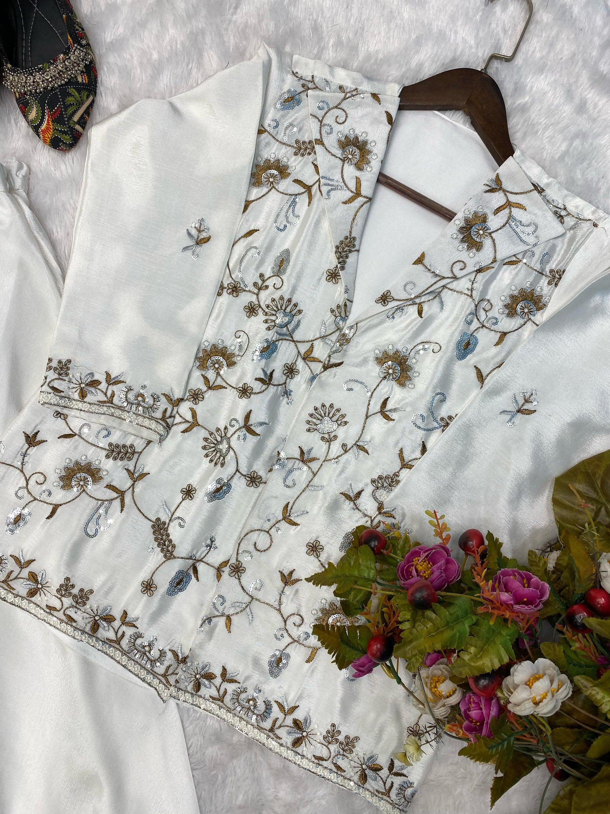 Product Image - Designer Western Style Fiona Silk Cordding Sequence Work Blazer/Koti, Tube Choli with Circular Palzo