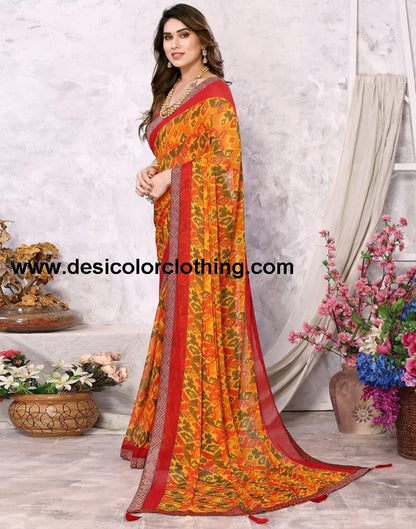 Turmeric Yellow Chiffon Printed Saree