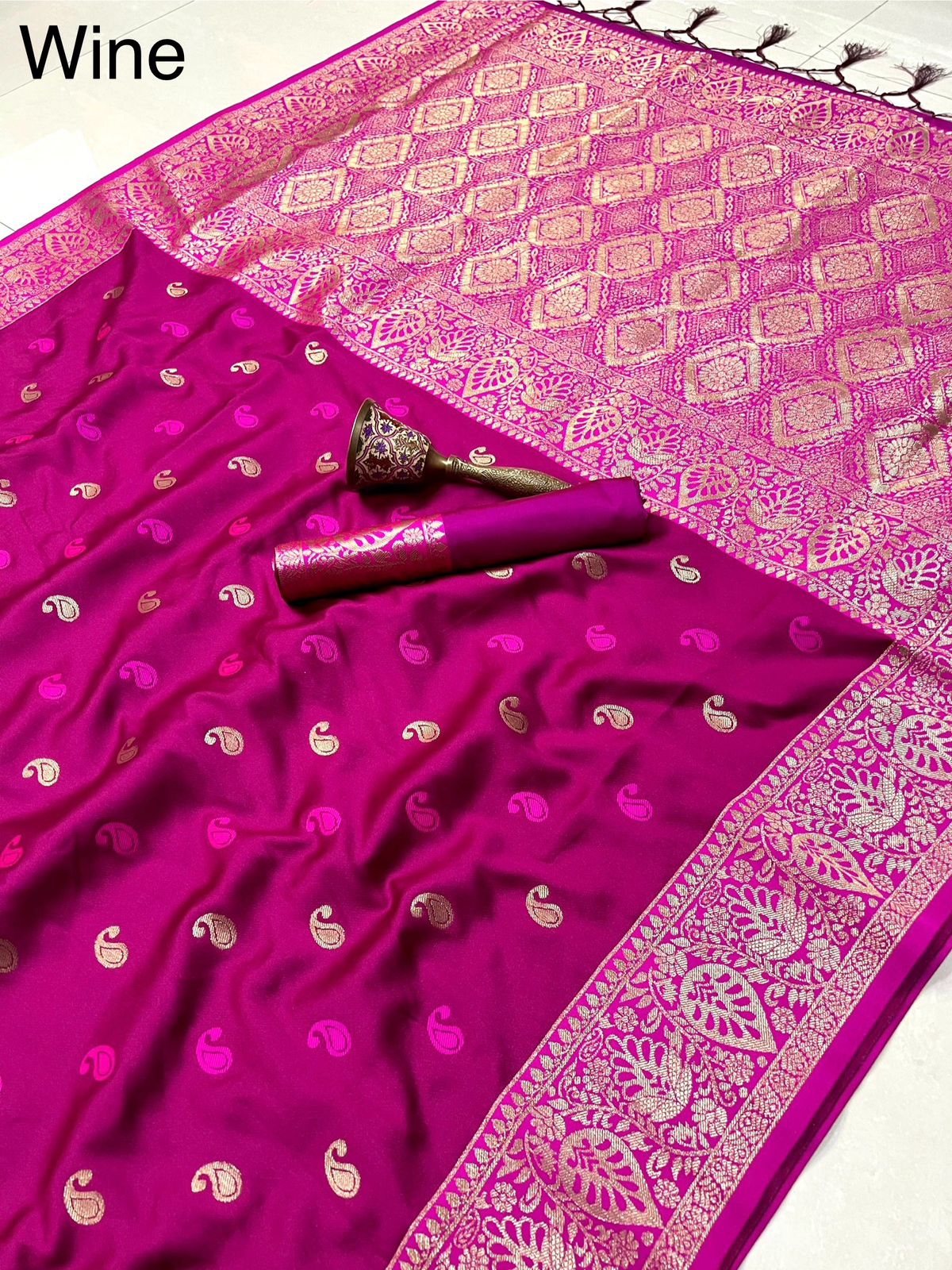 Product Image - Exquisite Pure Soft Satin Banarasi Silk Saree with Original Gold Jari