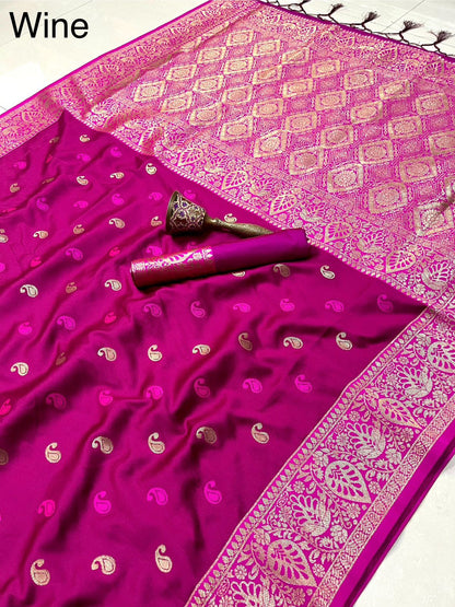 Product Image - Exquisite Pure Soft Satin Banarasi Silk Saree with Original Gold Jari
