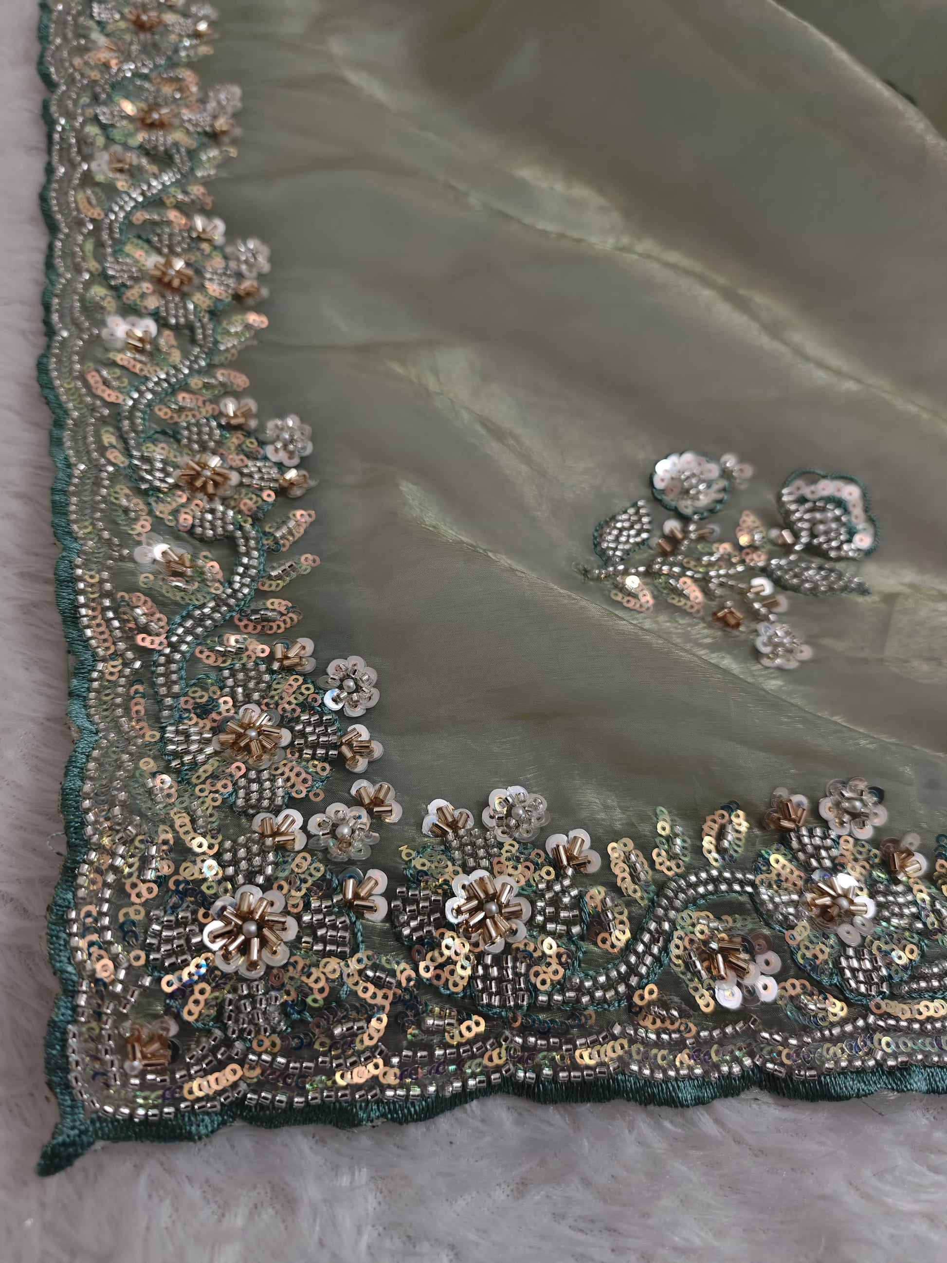 Product Image - Mint Color Shimmer Glass Organza Saree