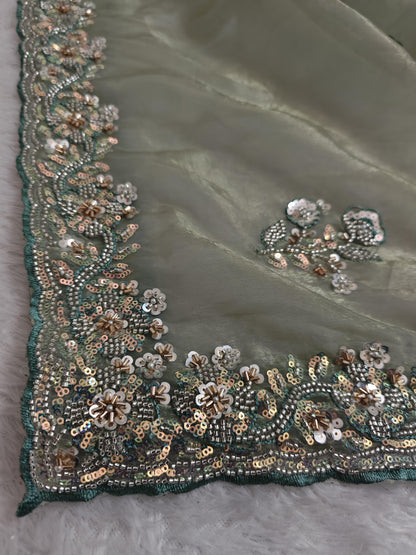 Product Image - Mint Color Shimmer Glass Organza Saree