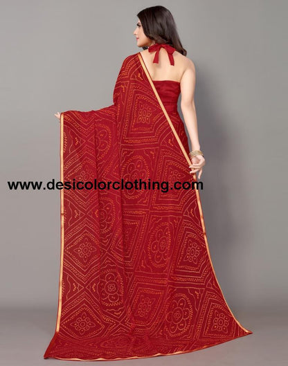 Red Bandhani Printed Saree