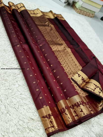 Kanchipuram 100% Pure Handwoven Silk Saree with Pallakku Border