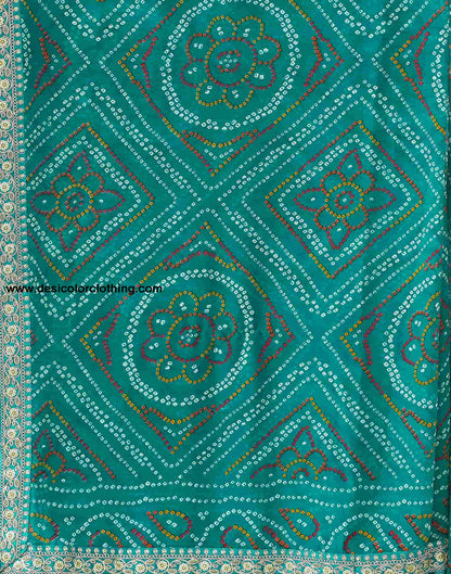 Dark Turquoise Georgette Bandhani Saree
