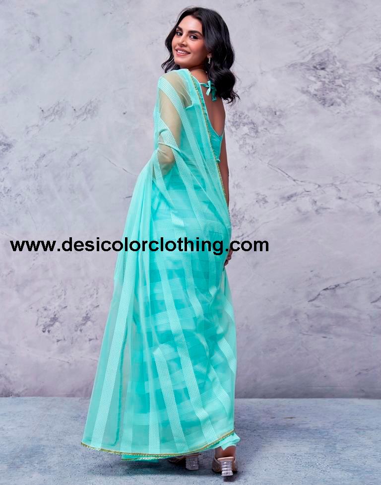 Turquoise Orgenza Plain Saree