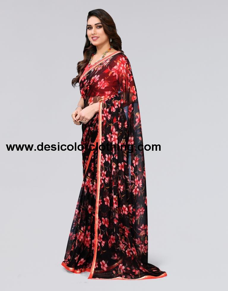 Black Printed Chiffon Saree