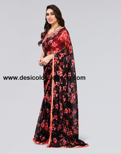 Black Printed Chiffon Saree