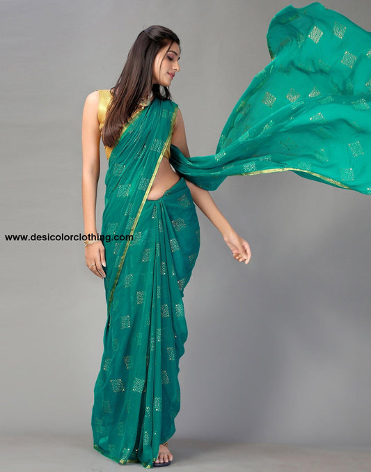 Rama Green Chiffon Saree