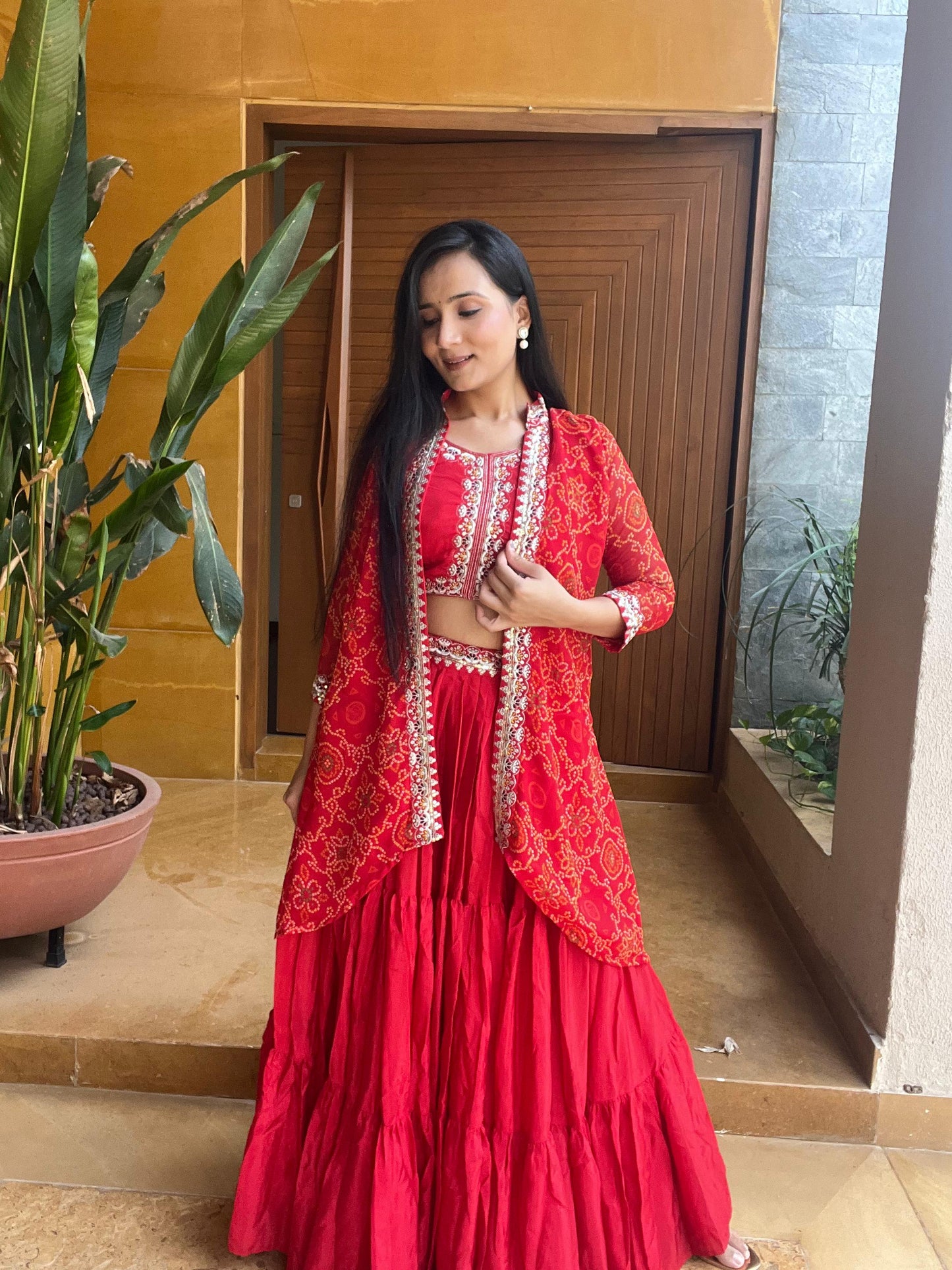 Product Image - Designer Bandhej Lehenga Choli & Shrug - Shree Ram Creation
