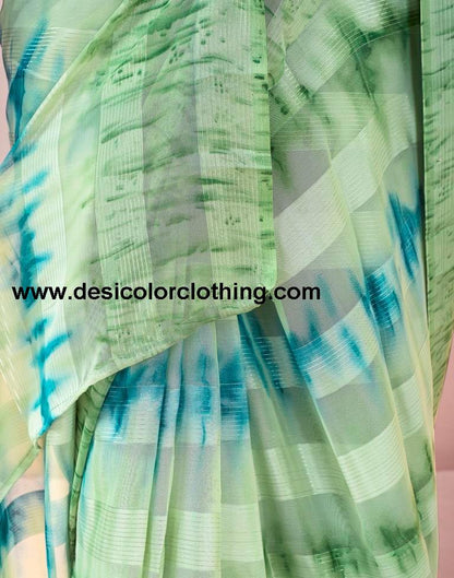 Pista Green Georgette Printed Ready to Wear Saree