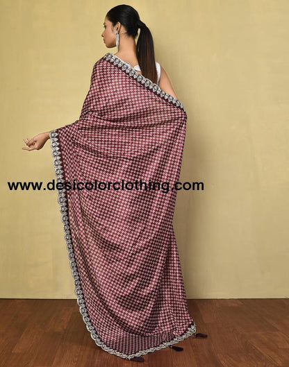 Dusty Maroon Silk Printed Saree