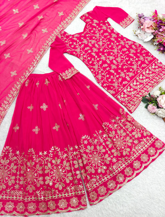 Product Image - Exquisite Pure Georgette Top-Plazzo With Dupatta Set - Ready to Wear