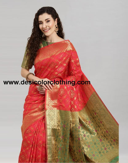 Red Coloured Poly Silk Banarasi Jacquard Saree | SLV2194S1175