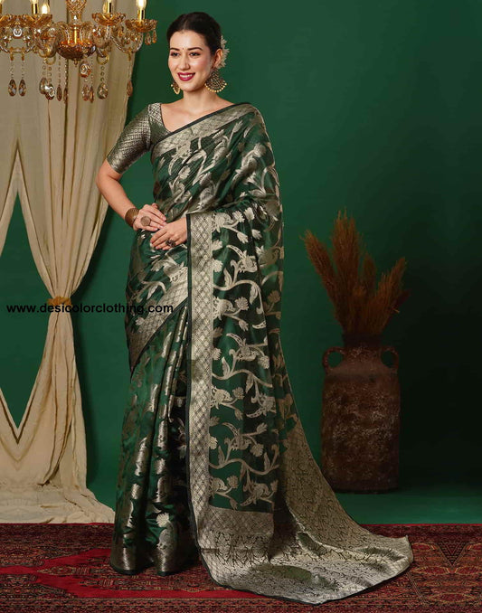 Green Banarasi Silk Woven Saree