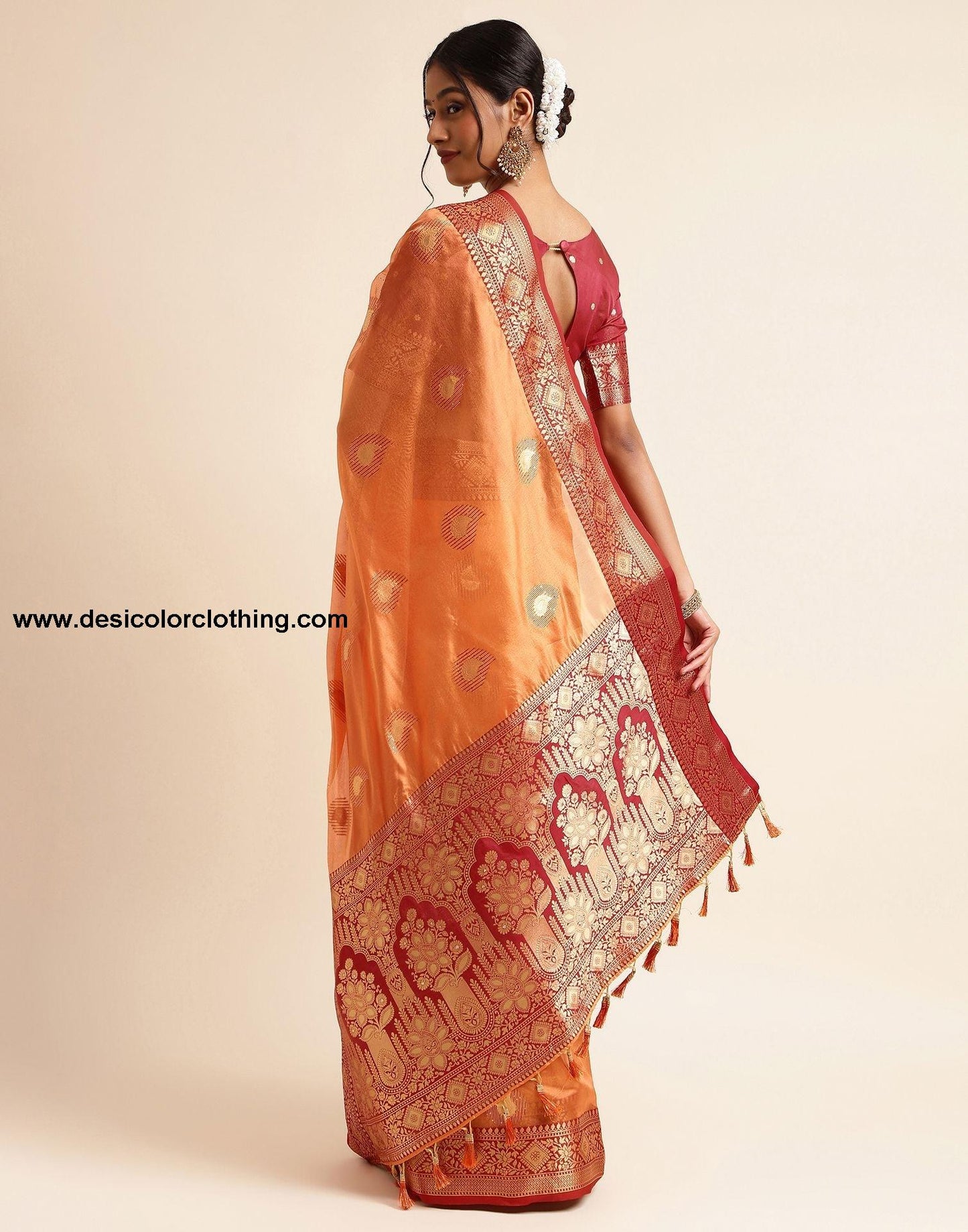Orange Silk Banarasi Saree