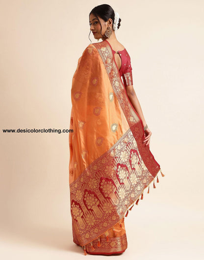 Orange Silk Banarasi Saree