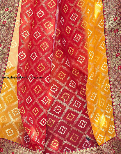 Red Bandhani Printed Saree