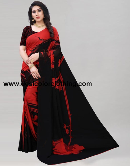 Black Coloured Georgette Printed Casual saree