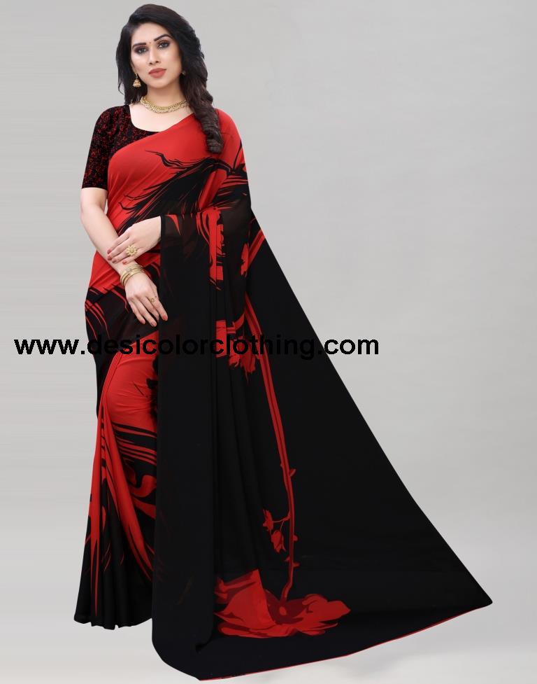 Black Coloured Georgette Printed Casual saree