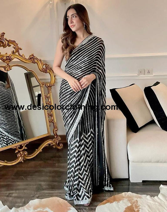 Black Georgette Plain Sarees