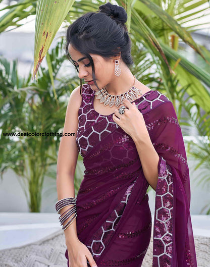 Dark Purple Georgette Sequence Saree