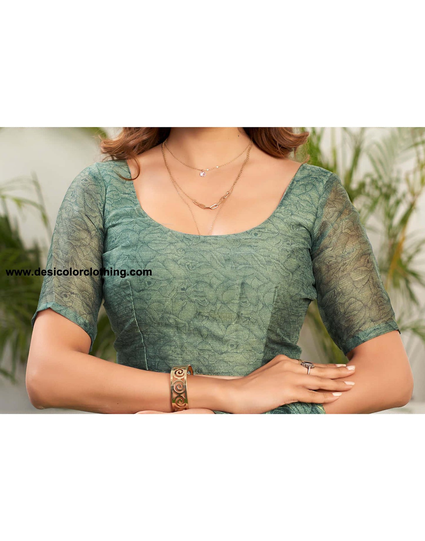 Teal Green Chiffon Printed Saree