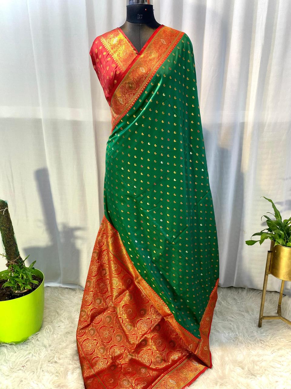 Product Image - Exquisite Pure Soft Paithani Silk Saree with Contrast Weaving Border