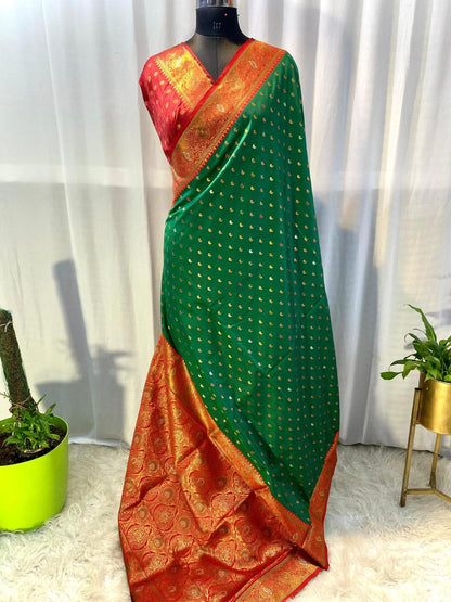 Product Image - Exquisite Pure Soft Paithani Silk Saree with Contrast Weaving Border