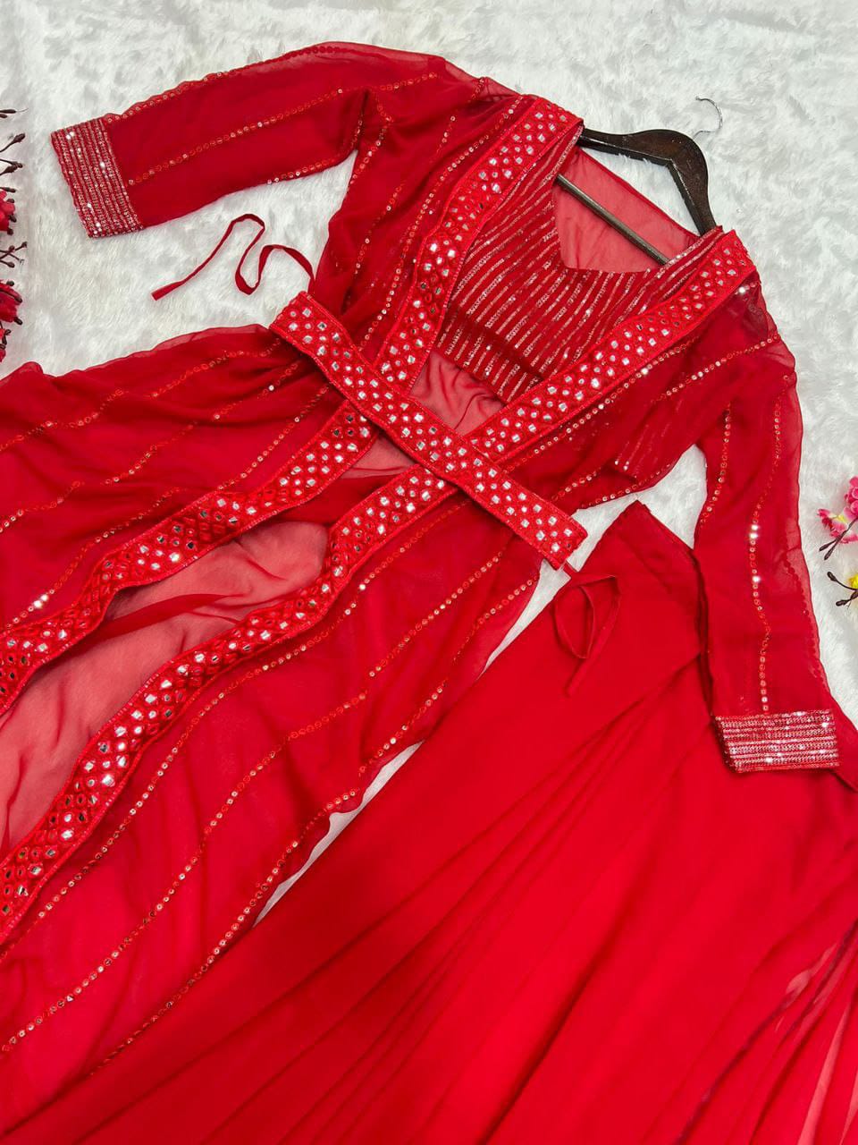 Product Image - Designer Georgette Saree with Shrug for Weddings & Festive Wear