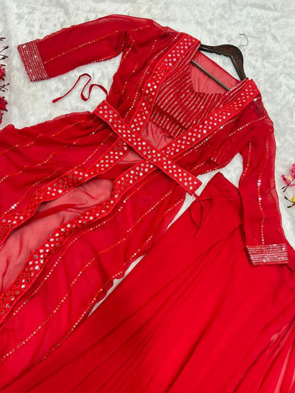 Product Image - Designer Georgette Saree with Shrug for Weddings & Festive Wear