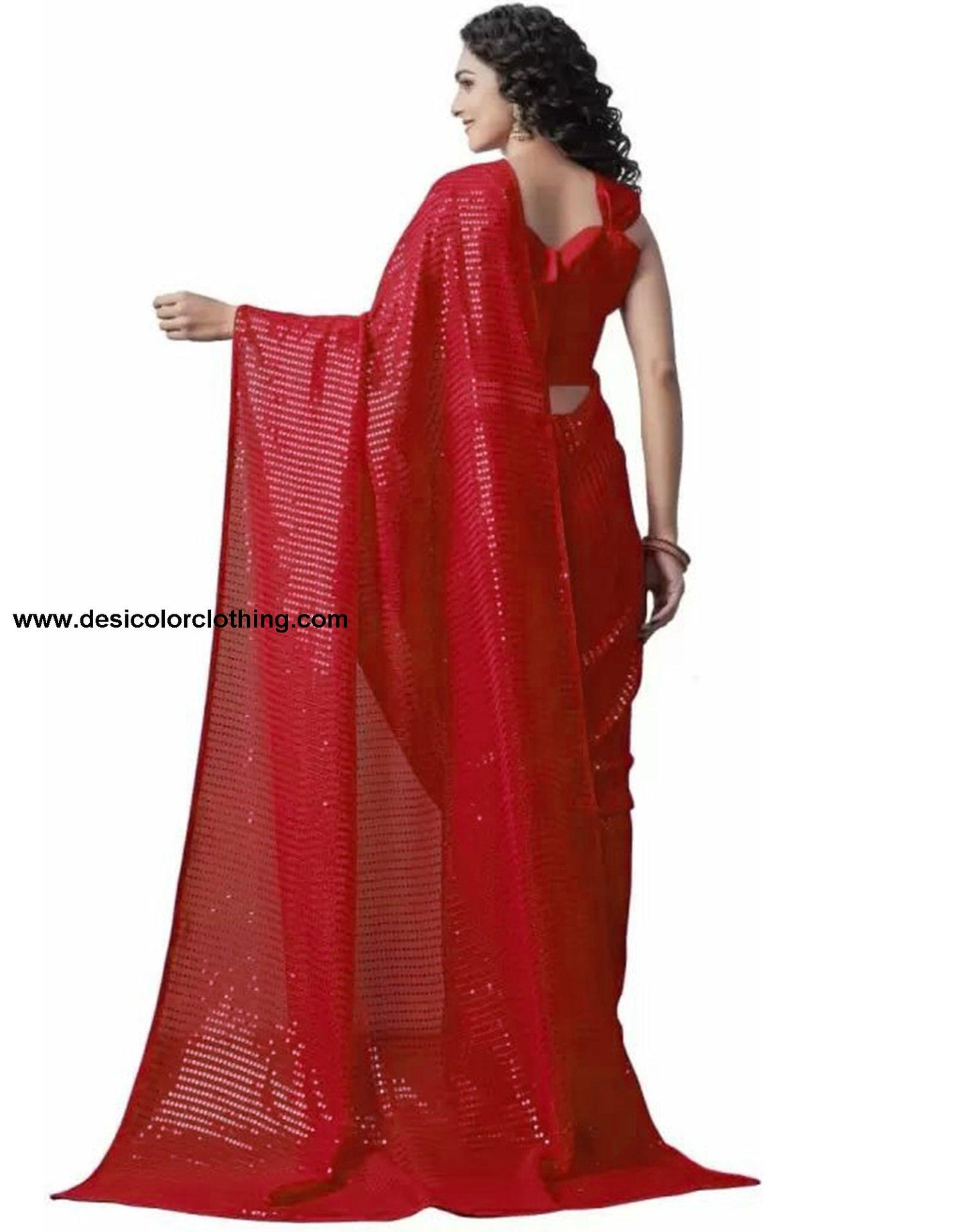 Red Sequence Saree