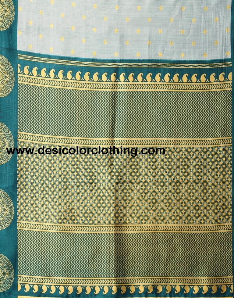 Dusty Green Printed Silk Saree