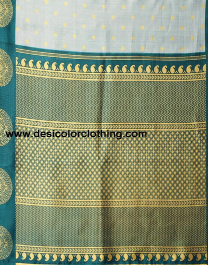 Dusty Green Printed Silk Saree