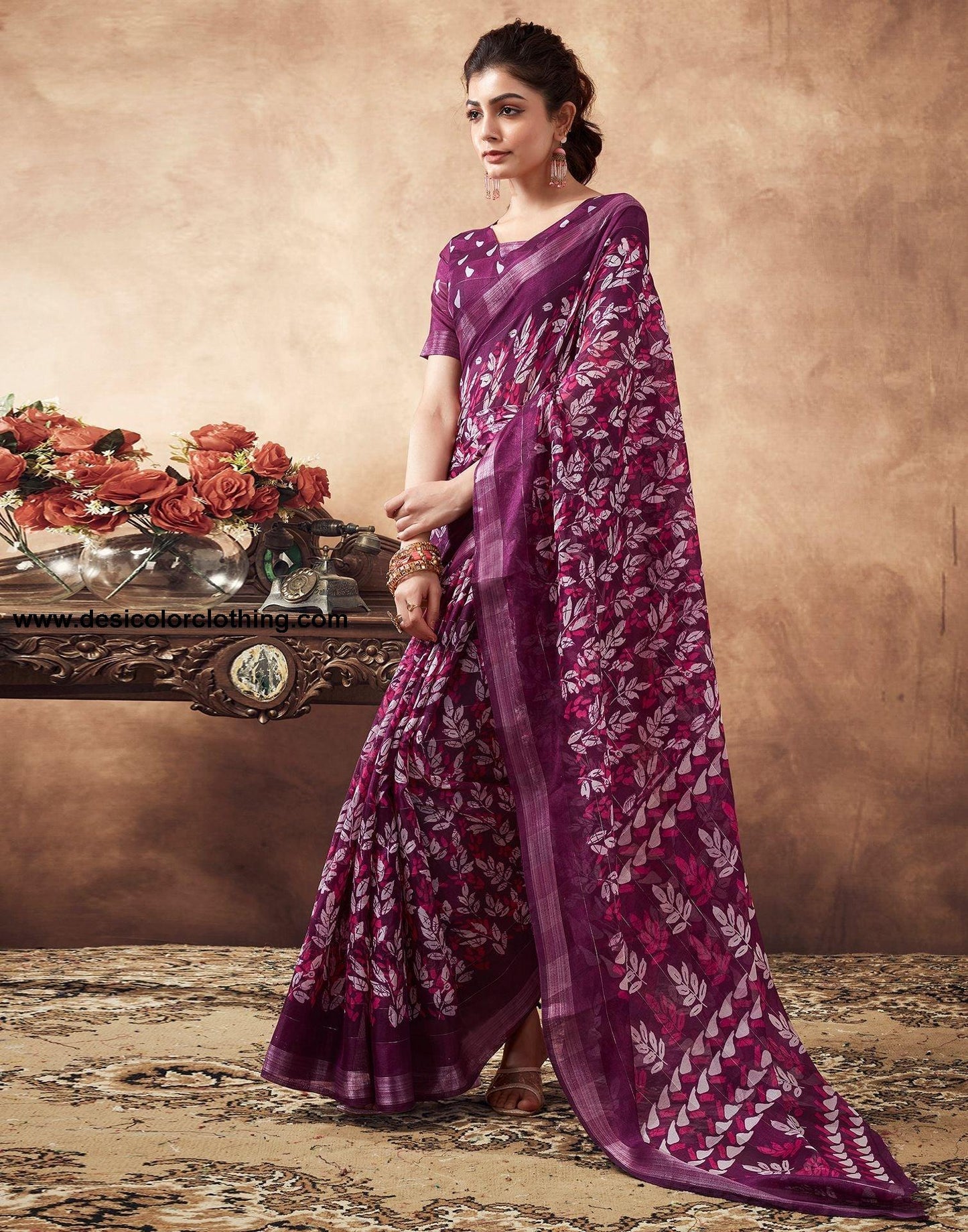 Purple Printed Cotton Saree