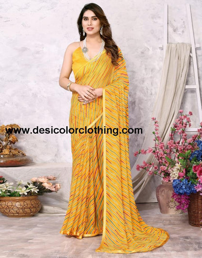 Turmeric Yellow Chiffon Leheriya Printed Saree