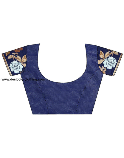 Blue & Golden Poly Silk Saree with Jacquard Border