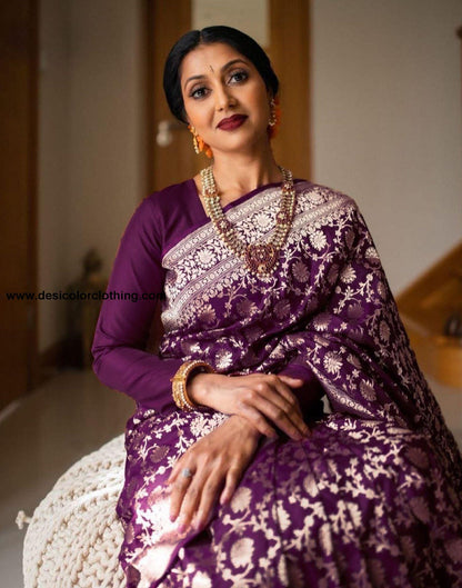 Wine Jacquard Silk Saree